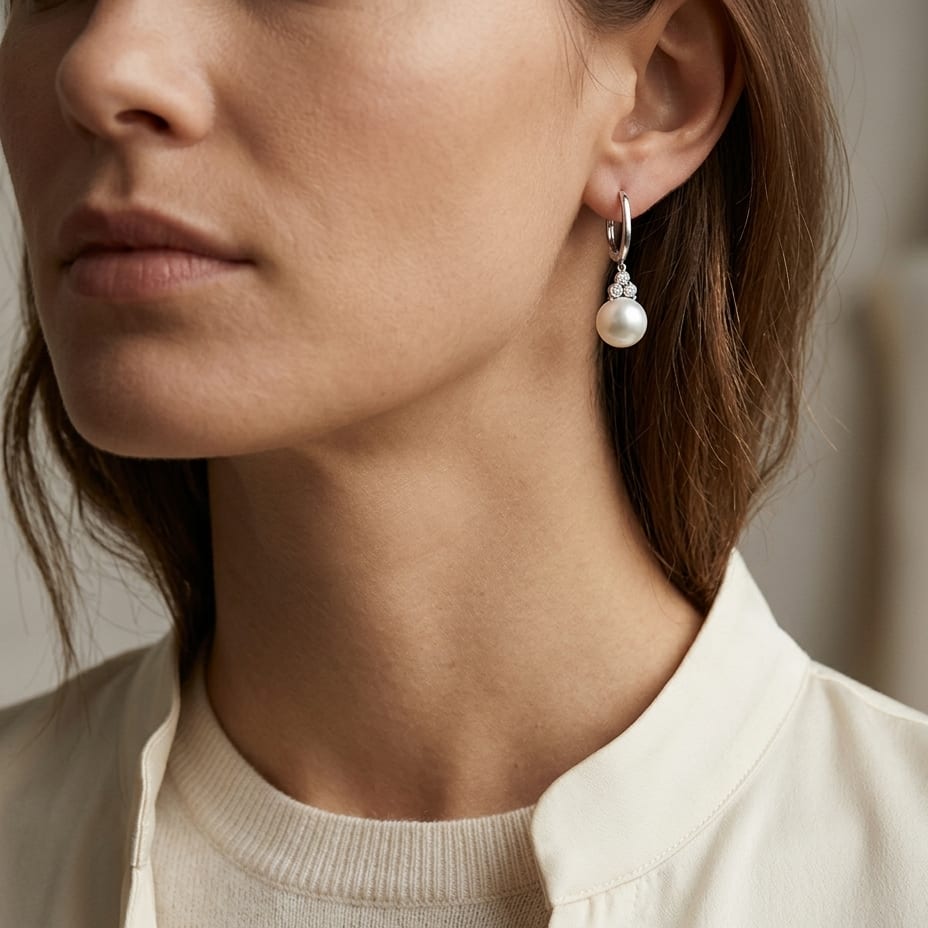Akoya Pearl & Diamond Earrings 1/5ctw in 14K White Gold - editorial