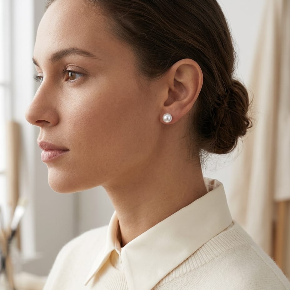White 6-6.5mm Akoya Pearl Stud Earrings in 14K White Gold - lifestyle