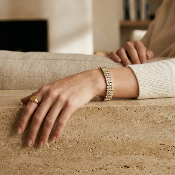 Diamond Round 4-Prong Triple Row Bracelet in 14K Yellow Gold - lifestyle