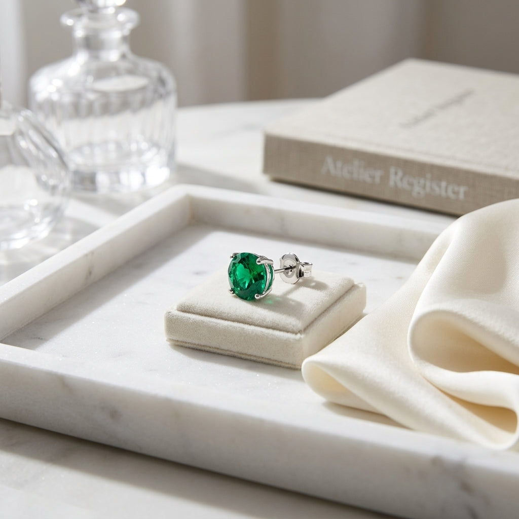 Created Emerald Round 4-Prong Stud Earrings with Screwbacks 6mm in 14K Yellow Gold - lifestyle
