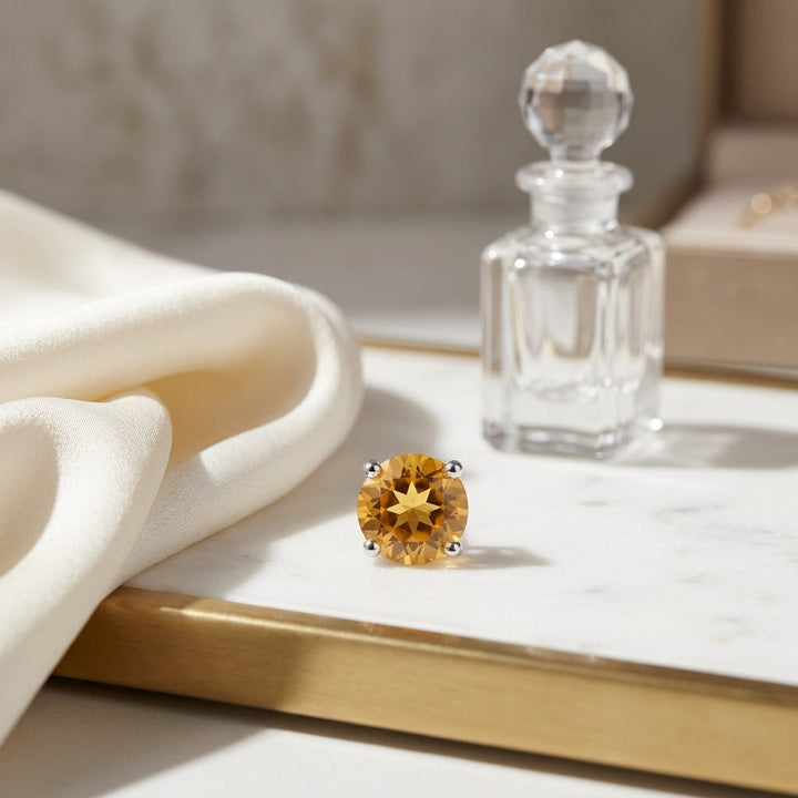 Citrine Round 4-Prong Stud Earrings with Screwbacks 6mm in 14K Yellow Gold - lifestyle