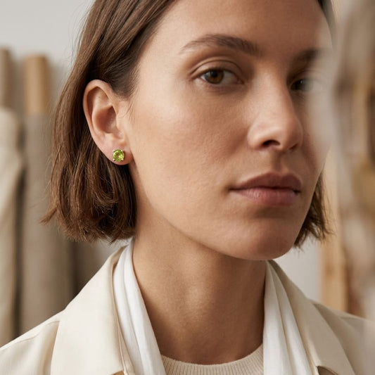 Peridot Round 4-Prong Stud Earrings with Screwbacks 6mm in 14K Yellow Gold - editorial