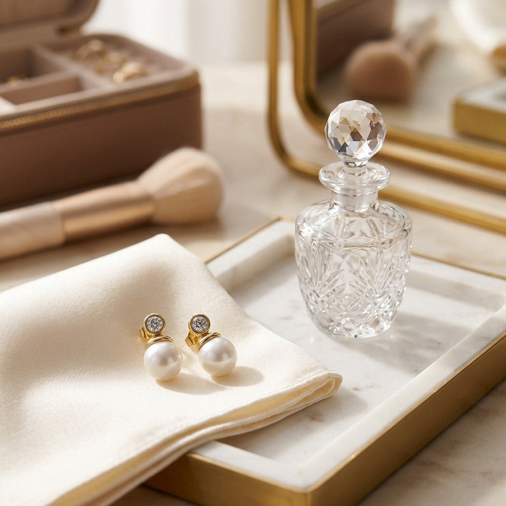 White Akoya Pearl with Diamond Earrings in 14K Yellow Gold - lifestyle