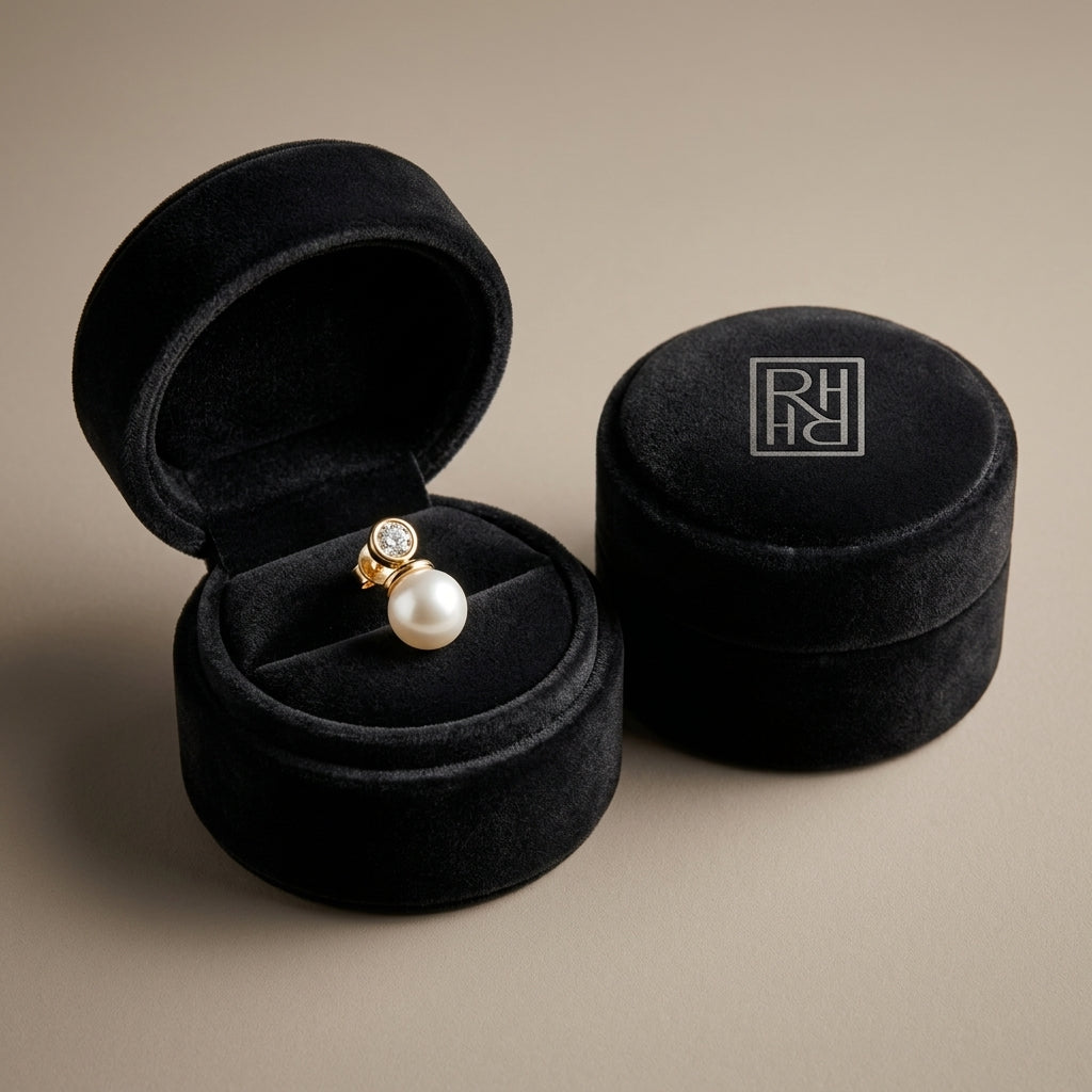 White Akoya Pearl with Diamond Earrings in 14K Yellow Gold - presentation