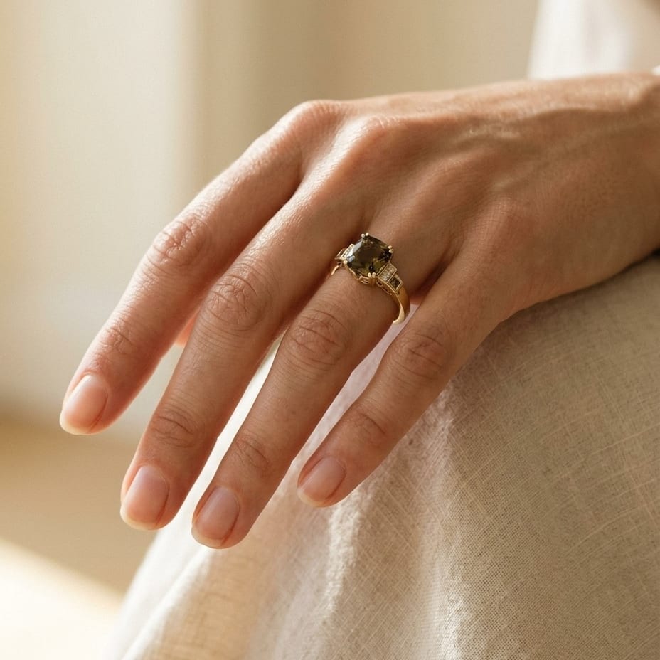 Citrine & Diamond Step Ring in 14K Yellow Gold - lifestyle