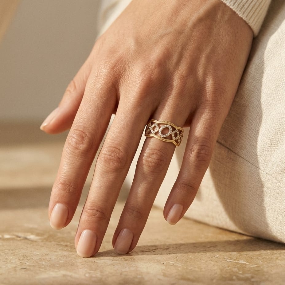 Delicate Diamond Ring in 14K Yellow Gold - lifestyle