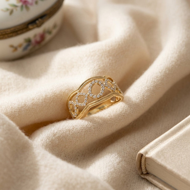 Delicate Diamond Ring in 14K Yellow Gold - flat lay