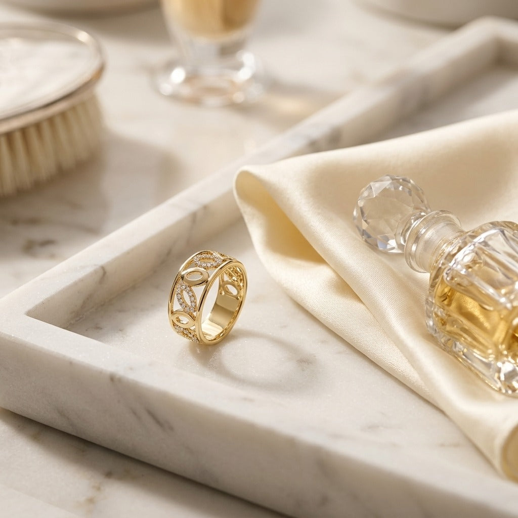 Delicate High Polish Diamond Ring in 14K Yellow Gold - lifestyle