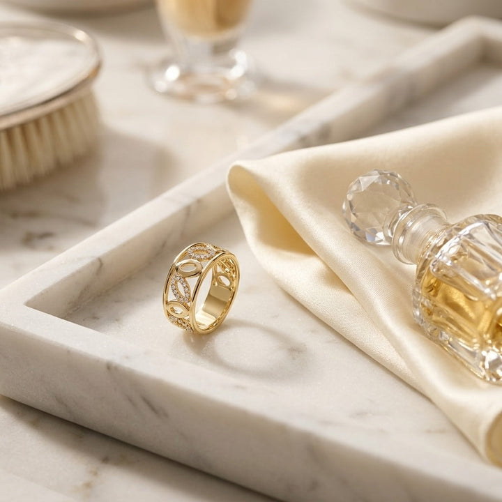 Delicate High Polish Diamond Ring in 14K Yellow Gold - lifestyle