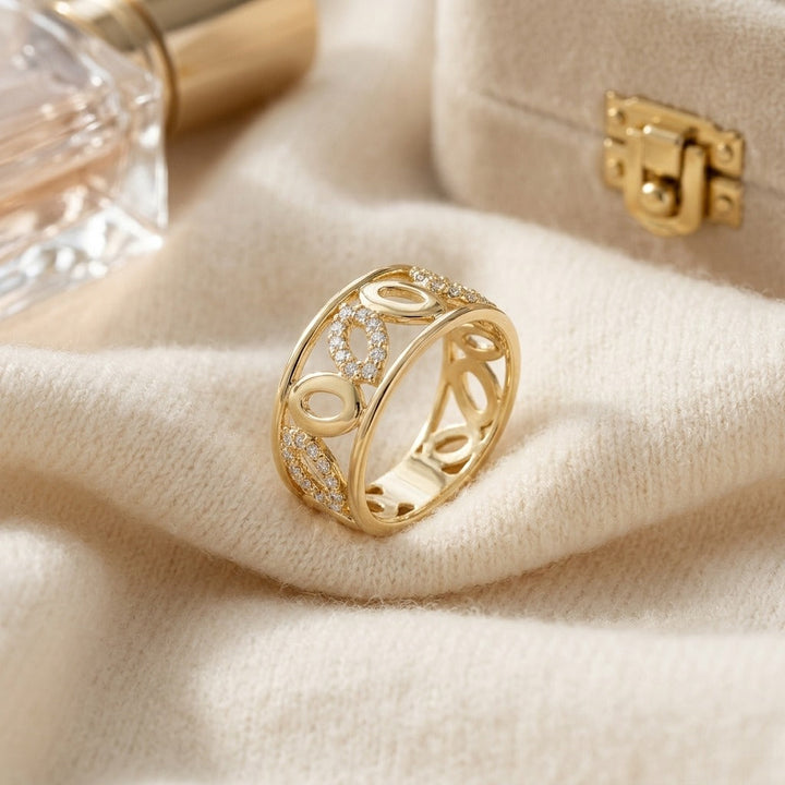 Delicate High Polish Diamond Ring in 14K Yellow Gold - flat lay