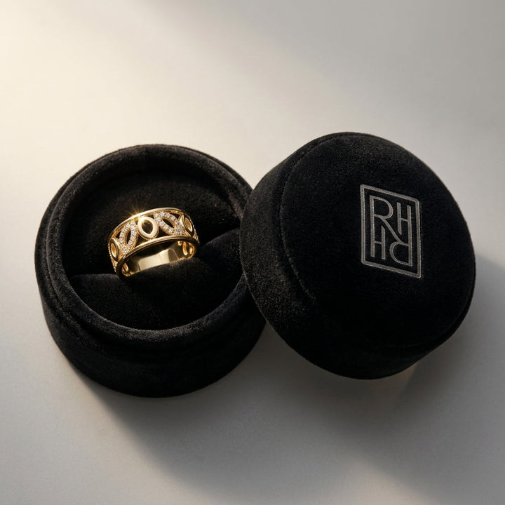 Delicate High Polish Diamond Ring in 14K Yellow Gold - presentation