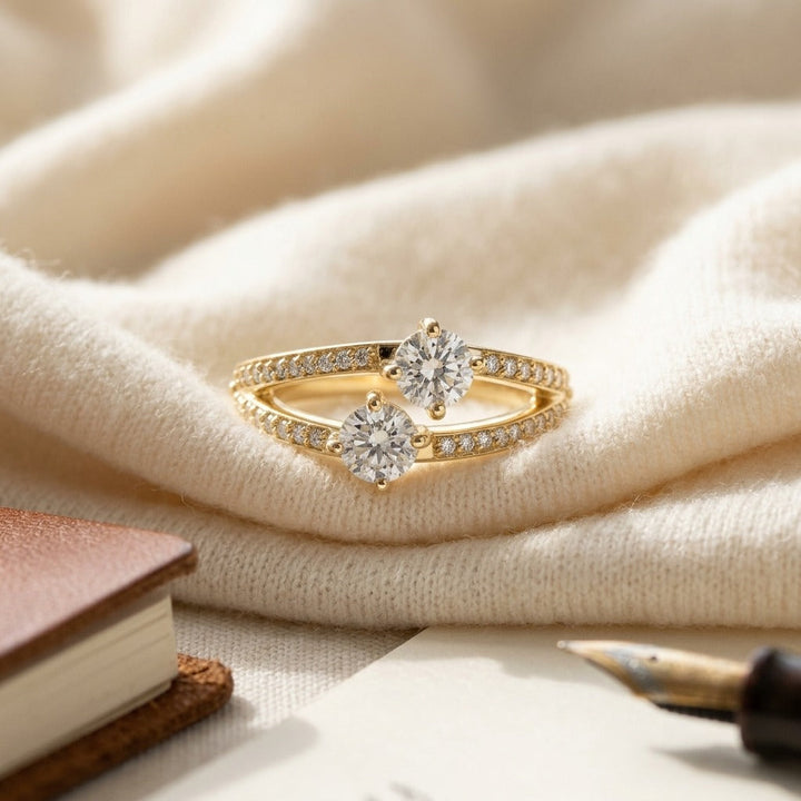 Diamond Two Stone Split Shank Ring 1.0 Ctw in 14K Yellow Gold - flat lay
