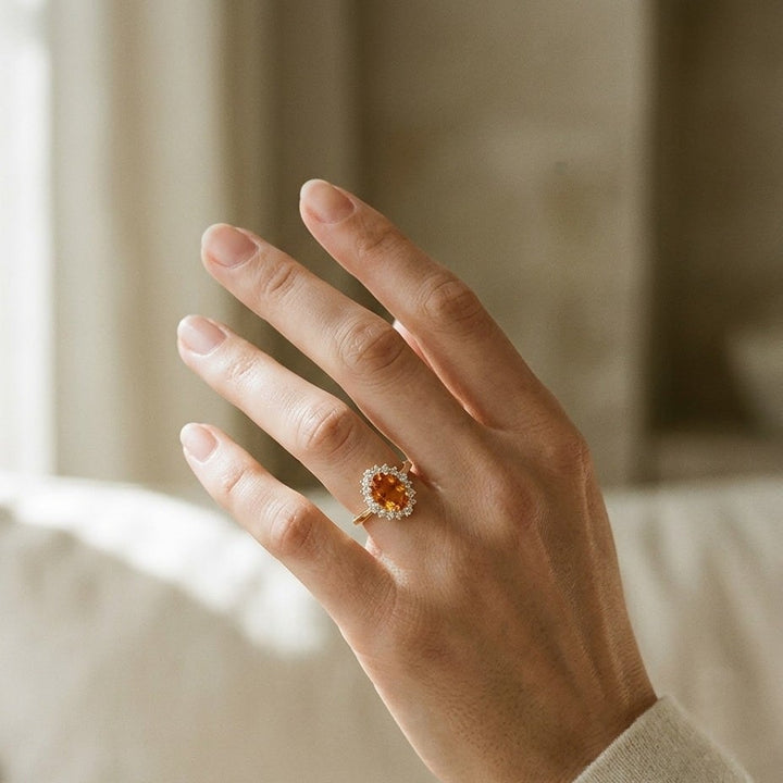 Citrine & Diamond Oval Border Ring Mounting in 14K Yellow Gold - lifestyle
