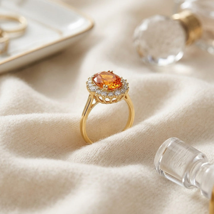 Citrine & Diamond Oval Border Ring Mounting in 14K Yellow Gold - flat lay