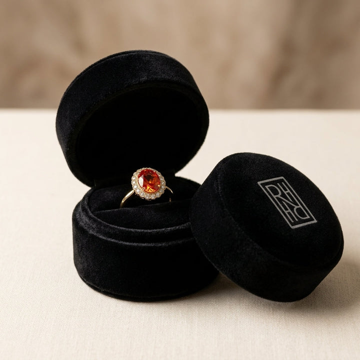 Citrine & Diamond Oval Border Ring Mounting in 14K Yellow Gold - presentation