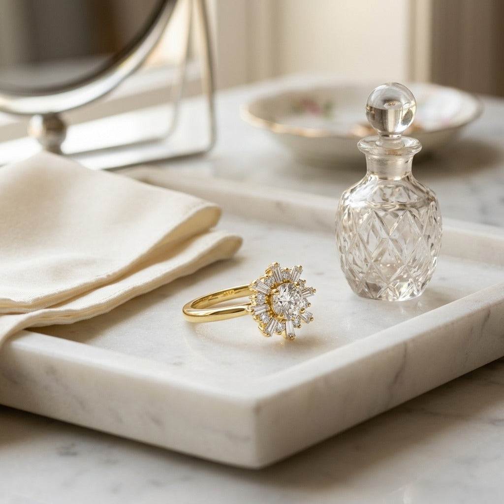 Diamond Round & Baguette Ballerina Ring in 14K Yellow Gold - editorial