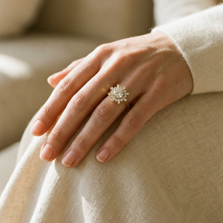Diamond Round & Baguette Ballerina Ring in 14K Yellow Gold - lifestyle