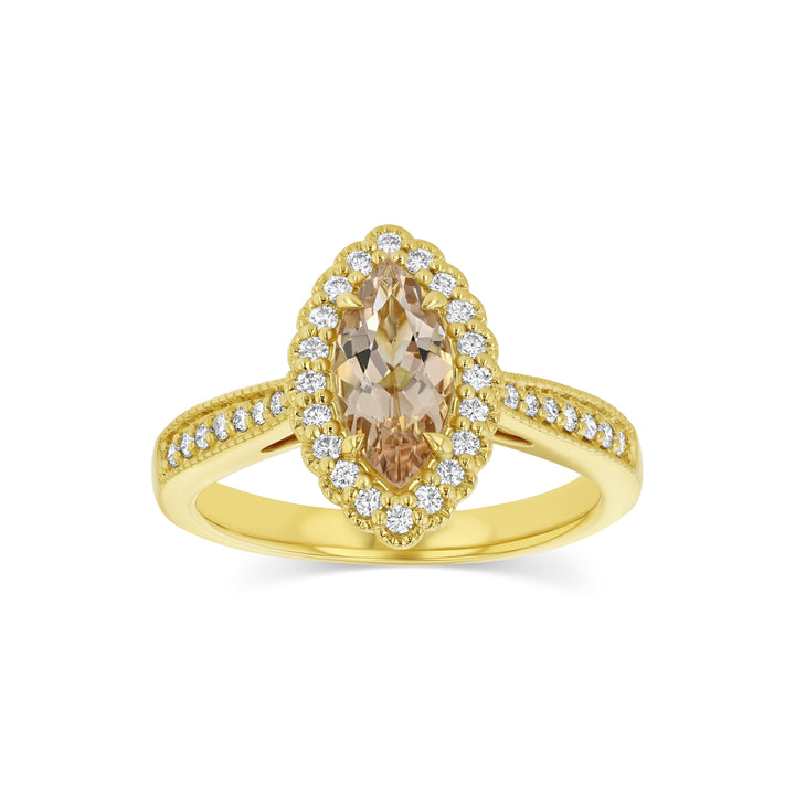 Morganite Marquise Halo Ring 14k Yellow Gold 0.24ctw – side profile | RockHer