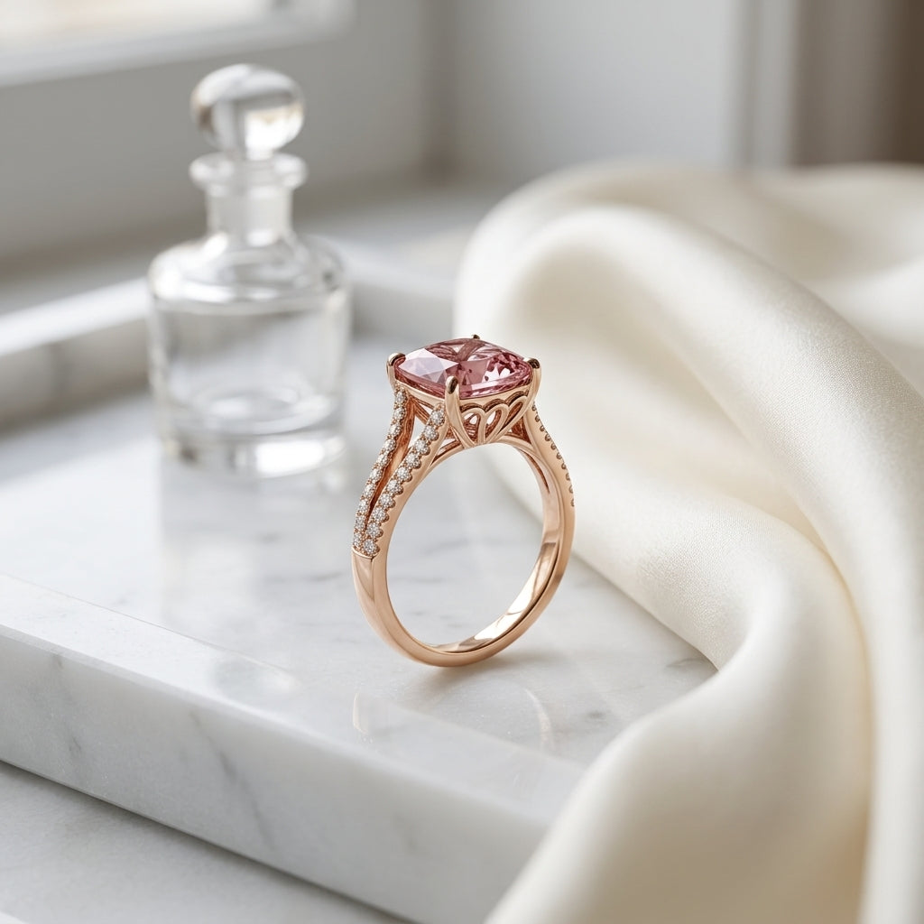 4.10ctw Amethyst & Diamond Ring in 14K Yellow Gold - lifestyle