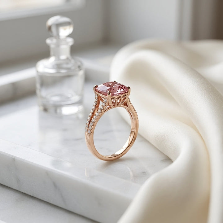 4.10ctw Amethyst & Diamond Ring in 14K Yellow Gold - lifestyle