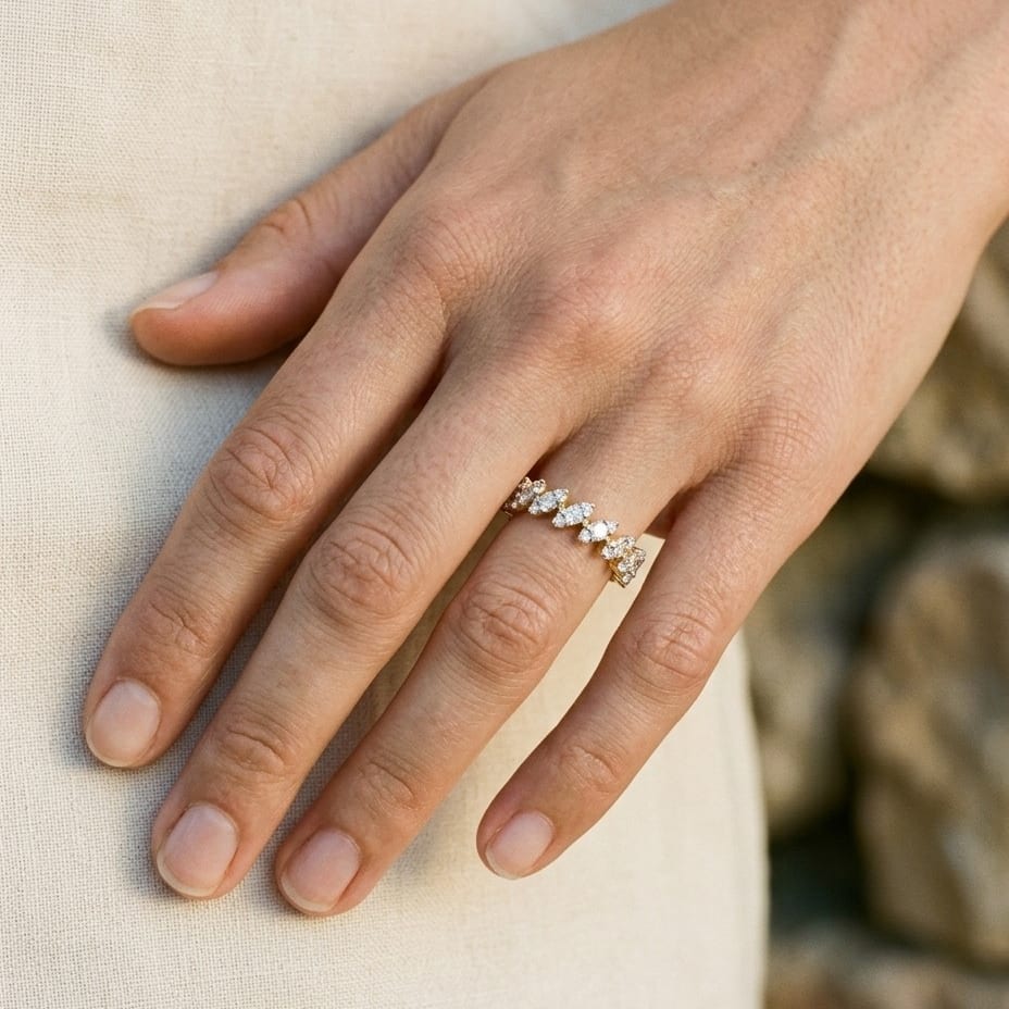 Diamond Tilted Leaf Band Ring 1/3ctw in 14K Yellow Gold - editorial