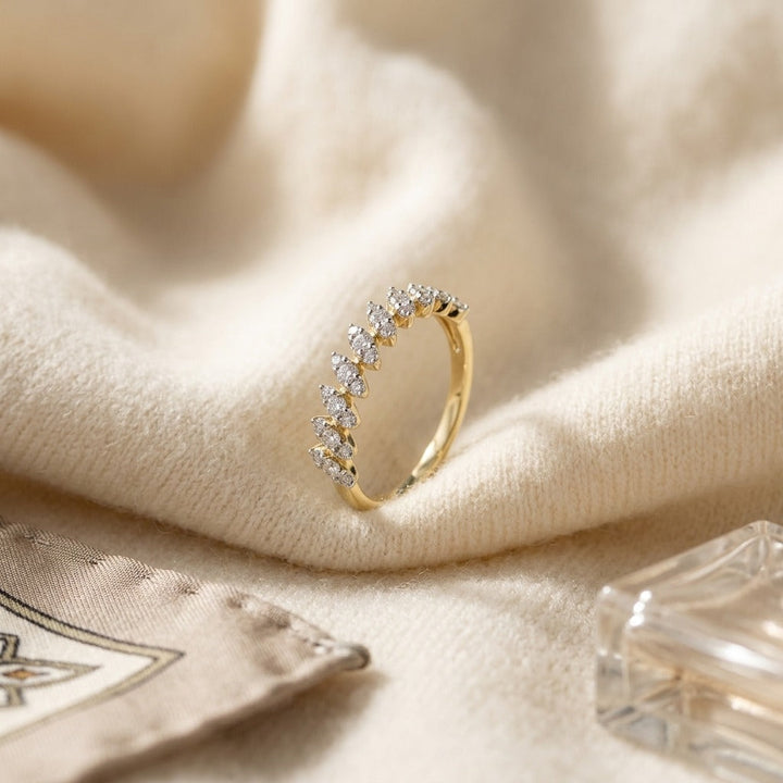 Diamond Tilted Leaf Band Ring 1/3ctw in 14K Yellow Gold - flat lay