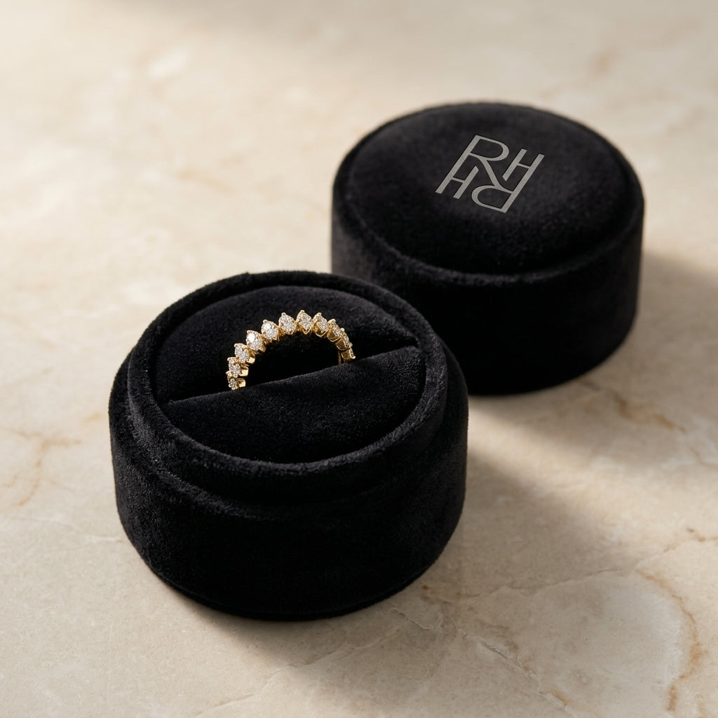 Diamond Tilted Leaf Band Ring 1/3ctw in 14K Yellow Gold - presentation