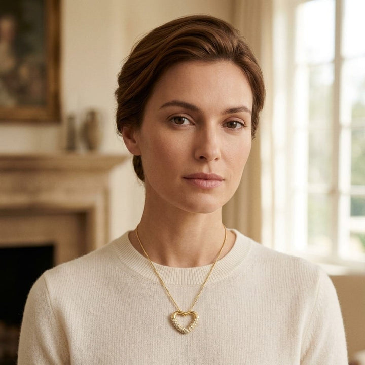 Diamond Open Heart Pendant 1/5 Ctw in 14K Yellow Gold - lifestyle