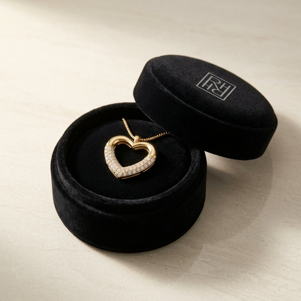 Diamond Open Heart Pendant 1/5 Ctw in 14K Yellow Gold - presentation