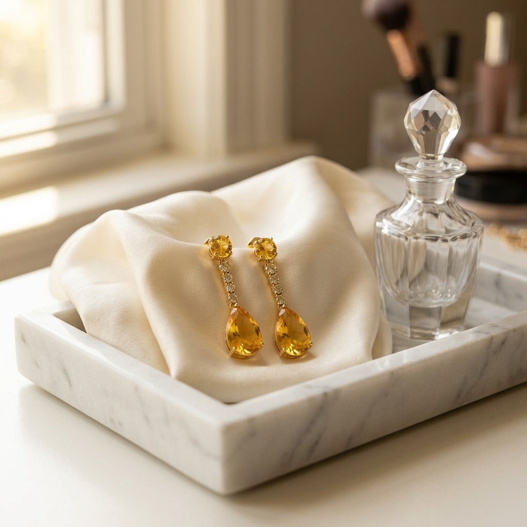 Citrine & Diamond Teardrop Pendant in 14K Yellow Gold - lifestyle