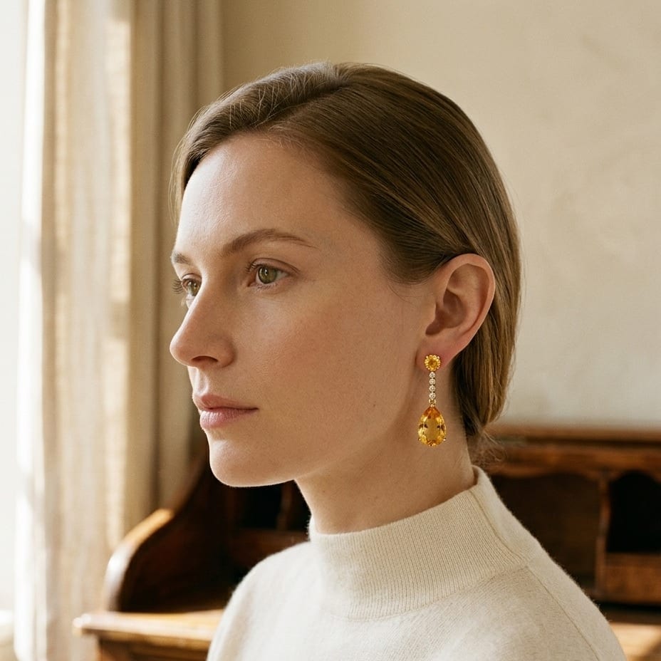 Citrine & Diamond Teardrop Pendant in 14K Yellow Gold - editorial