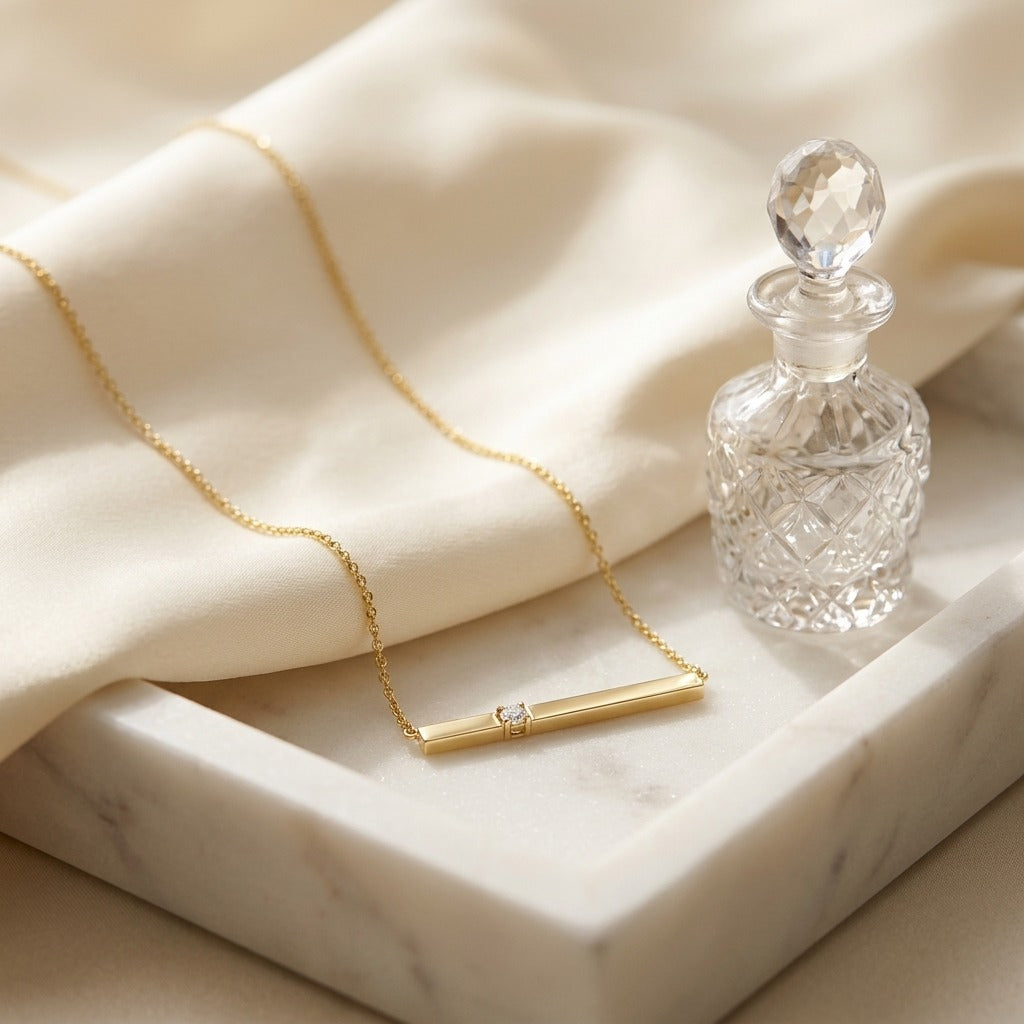 Diamond Bar Necklace in 14K Yellow Gold - editorial