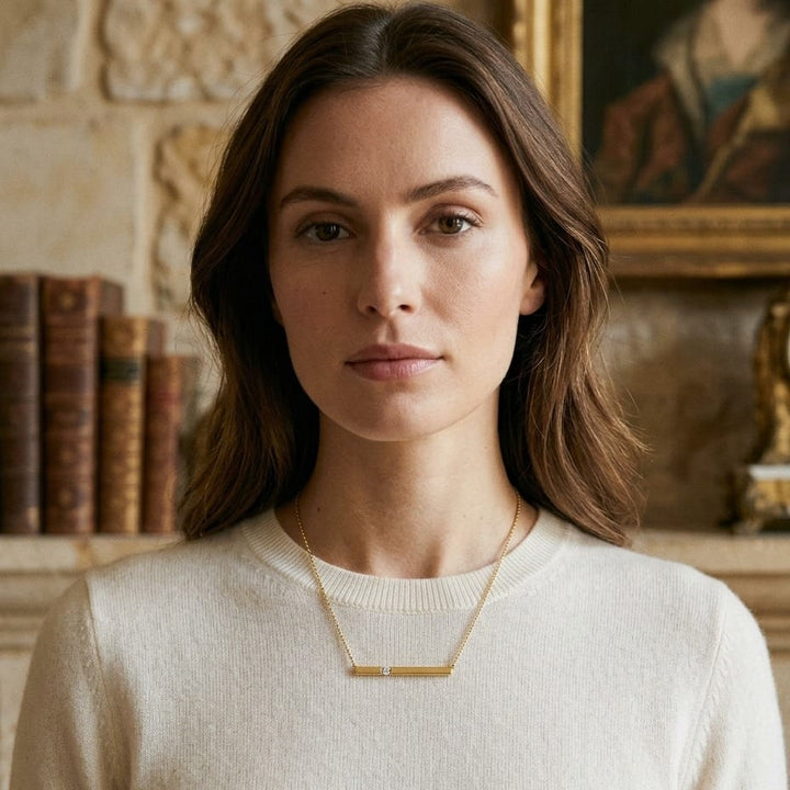 Diamond Bar Necklace in 14K Yellow Gold - lifestyle