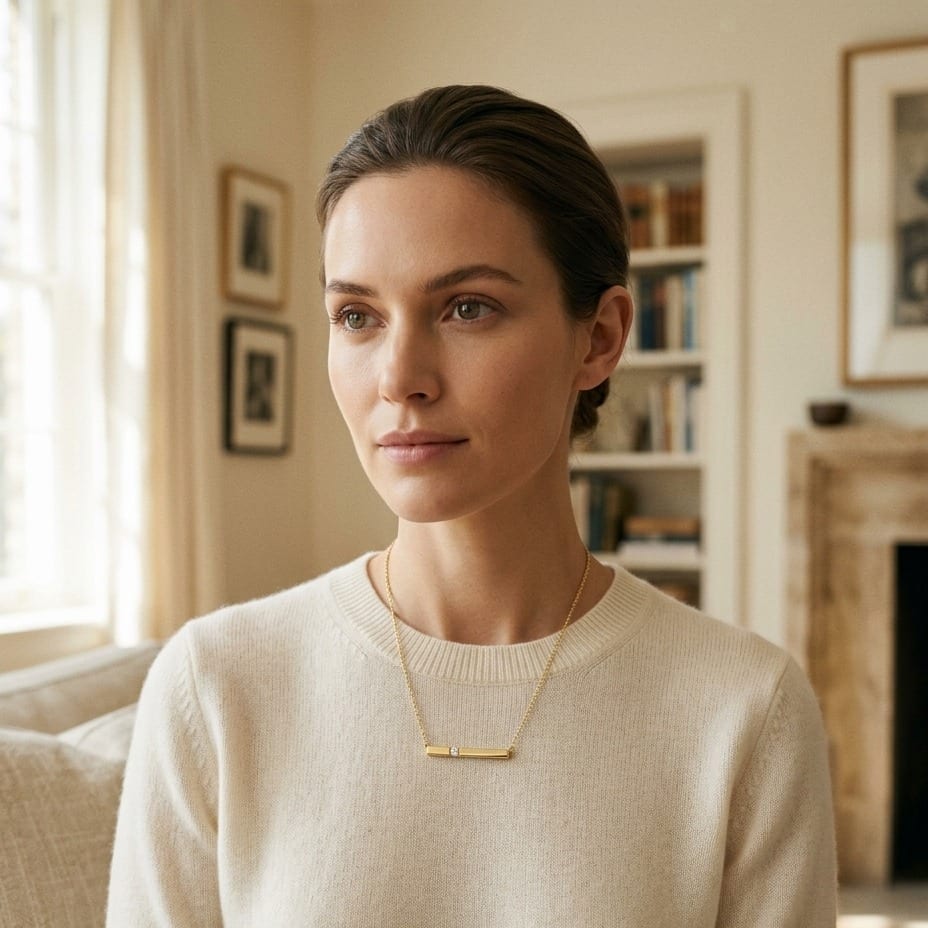 Diamond Bar Necklace in 14K Yellow Gold - on model