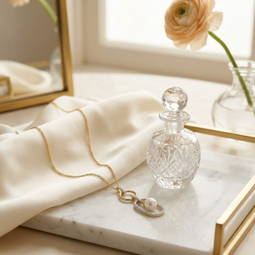 Freshwater Pearl & Diamonds Pendant in 14K Yellow Gold - lifestyle