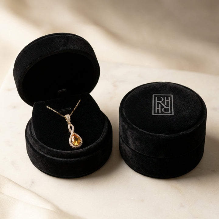 Citrine & Diamond Pendant in 14K Yellow Gold - presentation