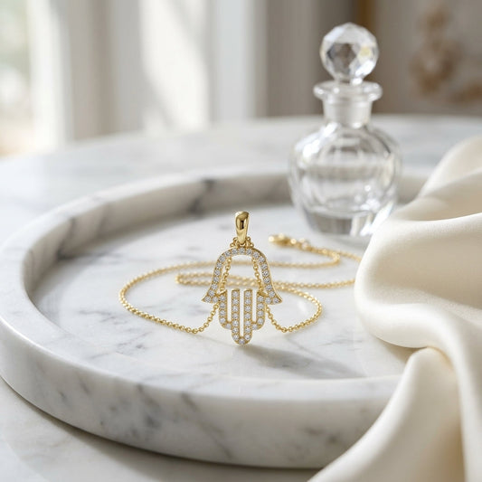Diamond Pave Hamsa Pendant in 14K Yellow Gold - editorial