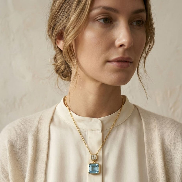 Swiss Blue Topaz Bezel Pendant 0.04ctw in 14K Yellow Gold - lifestyle