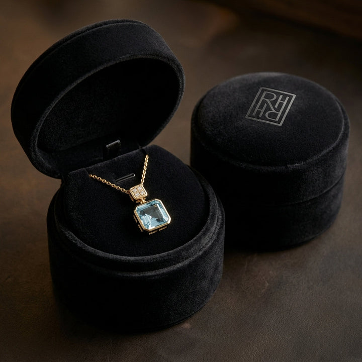 Swiss Blue Topaz Bezel Pendant 0.04ctw in 14K Yellow Gold - presentation