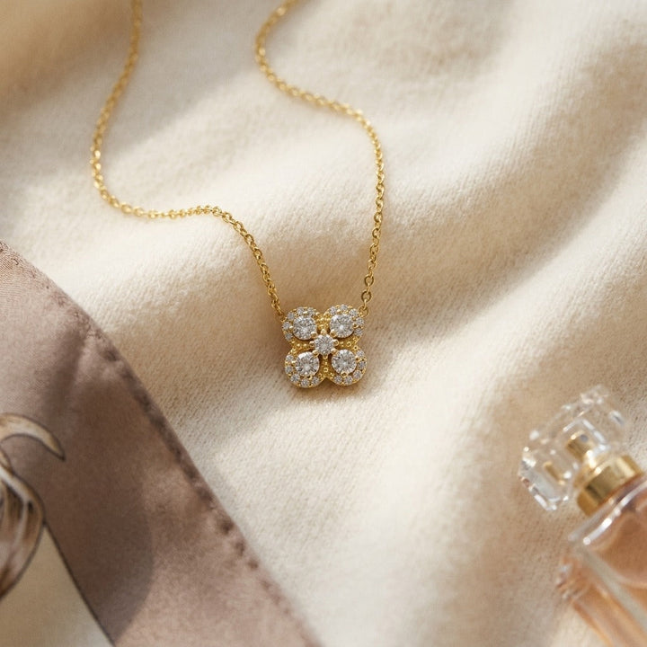 Diamond Clover Pendant 1/2ctw in 14K Yellow Gold - flat lay