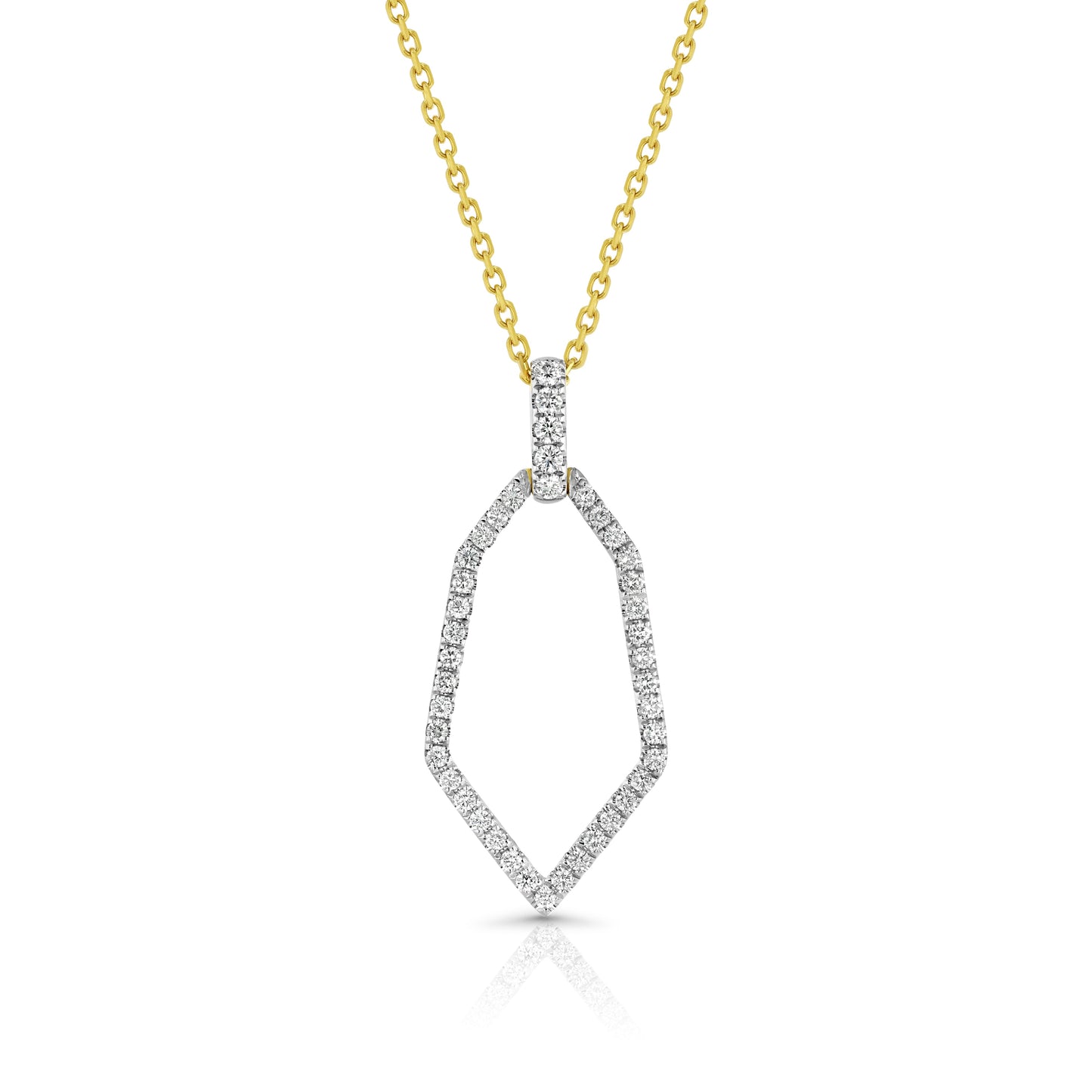 Diamond Open Kite Shield Pendant in 14k Yellow Gold 0.38ctw, 16-18 Inch Adjustable Cable Chain – side profile | RockHer