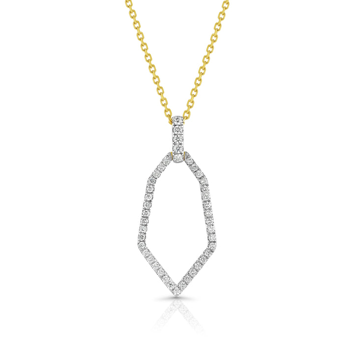 Diamond Open Kite Shield Pendant in 14k Yellow Gold 0.38ctw, 16-18 Inch Adjustable Cable Chain – side profile | RockHer