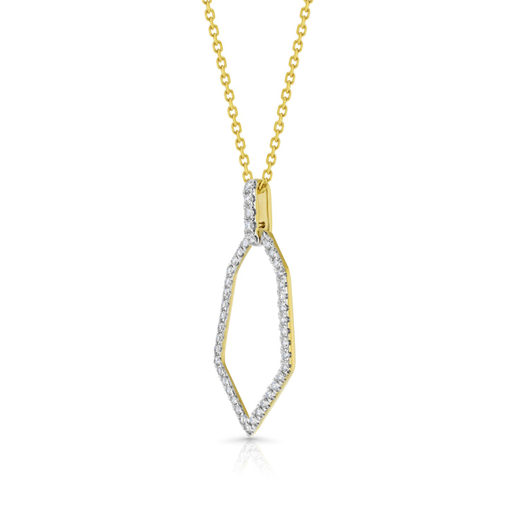 Diamond Open Kite Shield Pendant in 14k Yellow Gold 0.38ctw, 16-18 Inch Adjustable Cable Chain – detail view | RockHer