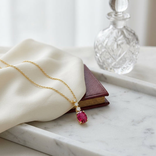Rhodolite Garnet & Diamond Pendant 0.09ctw in 14K Yellow Gold - editorial