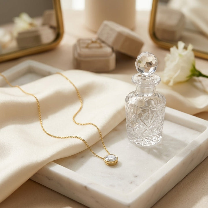 Round Diamond Solitaire Pendant in a Bezel Slide Setting, 1ct. T.w. Gia with Paper Clip Chain in 14K Yellow Gold - lifestyle