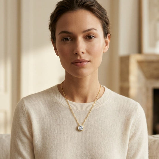 Round Diamond Solitaire Pendant in a Bezel Slide Setting, 1ct. T.w. Gia with Paper Clip Chain in 14K Yellow Gold - editorial