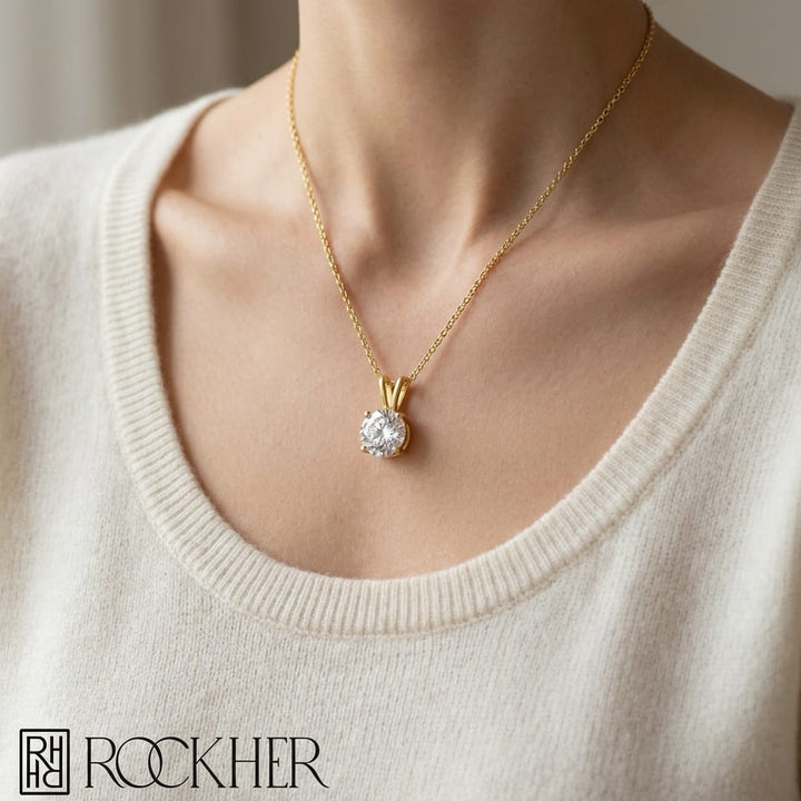จี้เพชร Solitaire Pendants ทรงกลม ฐานตะกร้า 4 หนาม จาก RockHer