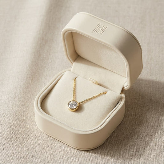 Natural Diamond Round Brilliant Solitaire Pendant in 14K Yellow Gold, 8 ct. t.w., in navy velvet jewelry box