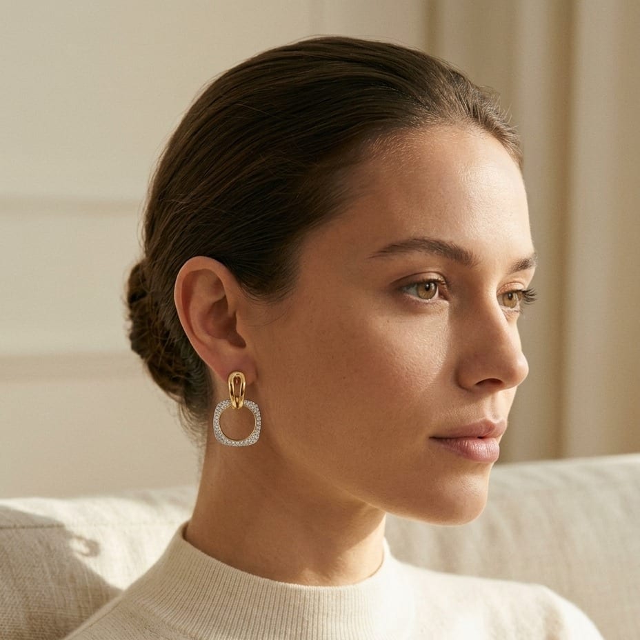 Diamond Geometric Dangle Hoop Earrings 3/8ctw in 14K Yellow Gold - editorial
