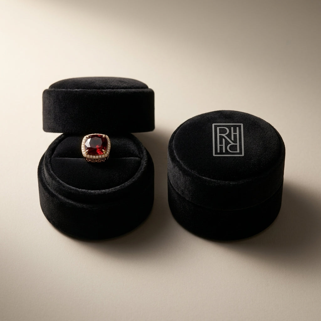 Garnet Cushion & Pave Diamond Earrings in 14K Yellow Gold - presentation